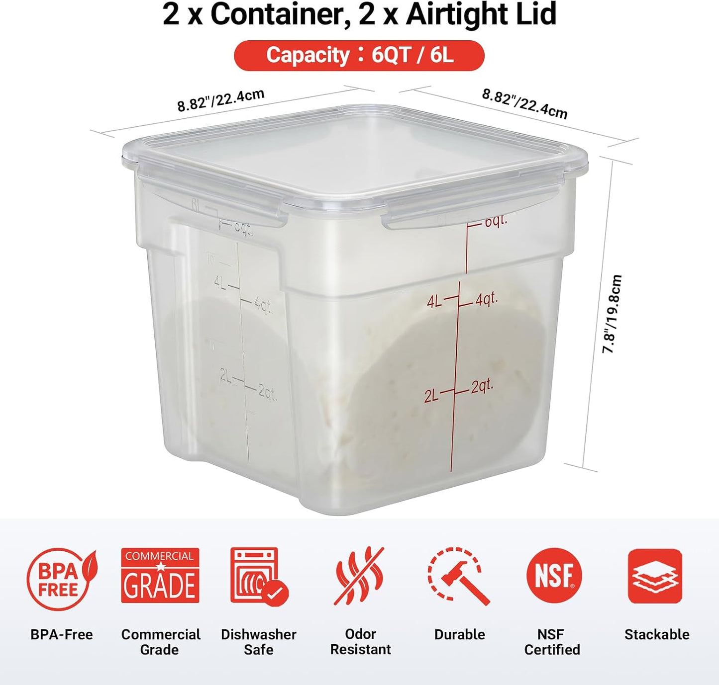 2 Pack 18 QT BPA-Free Translucent Polypropylene Airtight Food Storage Containers, Labeling Area, Stackable Bulk Storage for Flour, Rice, Sugar & Pet Food