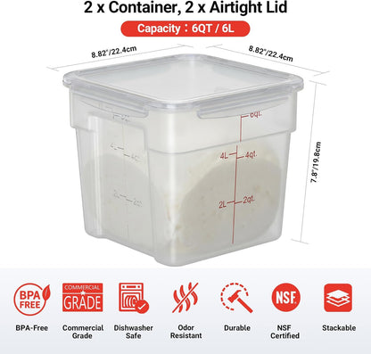 2 Pack 18 QT BPA-Free Translucent Polypropylene Airtight Food Storage Containers, Labeling Area, Stackable Bulk Storage for Flour, Rice, Sugar & Pet Food