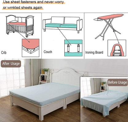 Adjustable Bed Sheet Straps Clips, Elastic Mattress Sheet Fasteners Holder and Suspenders, Grippers to Hold Sheet, Mattress, Sofa, Couch, Table Cloth, Ironing Board Cover, Black