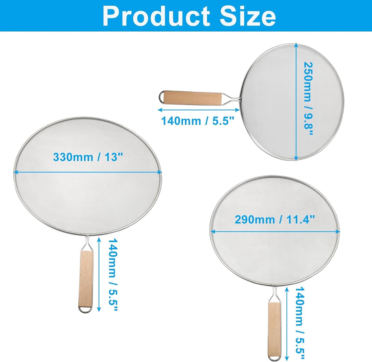 8-Inch Stainless Steel Splatter Screen with Handle | Ultra Fine Mesh, Splatter Guard, Cooking Protector, For Frying/Kitchen Use