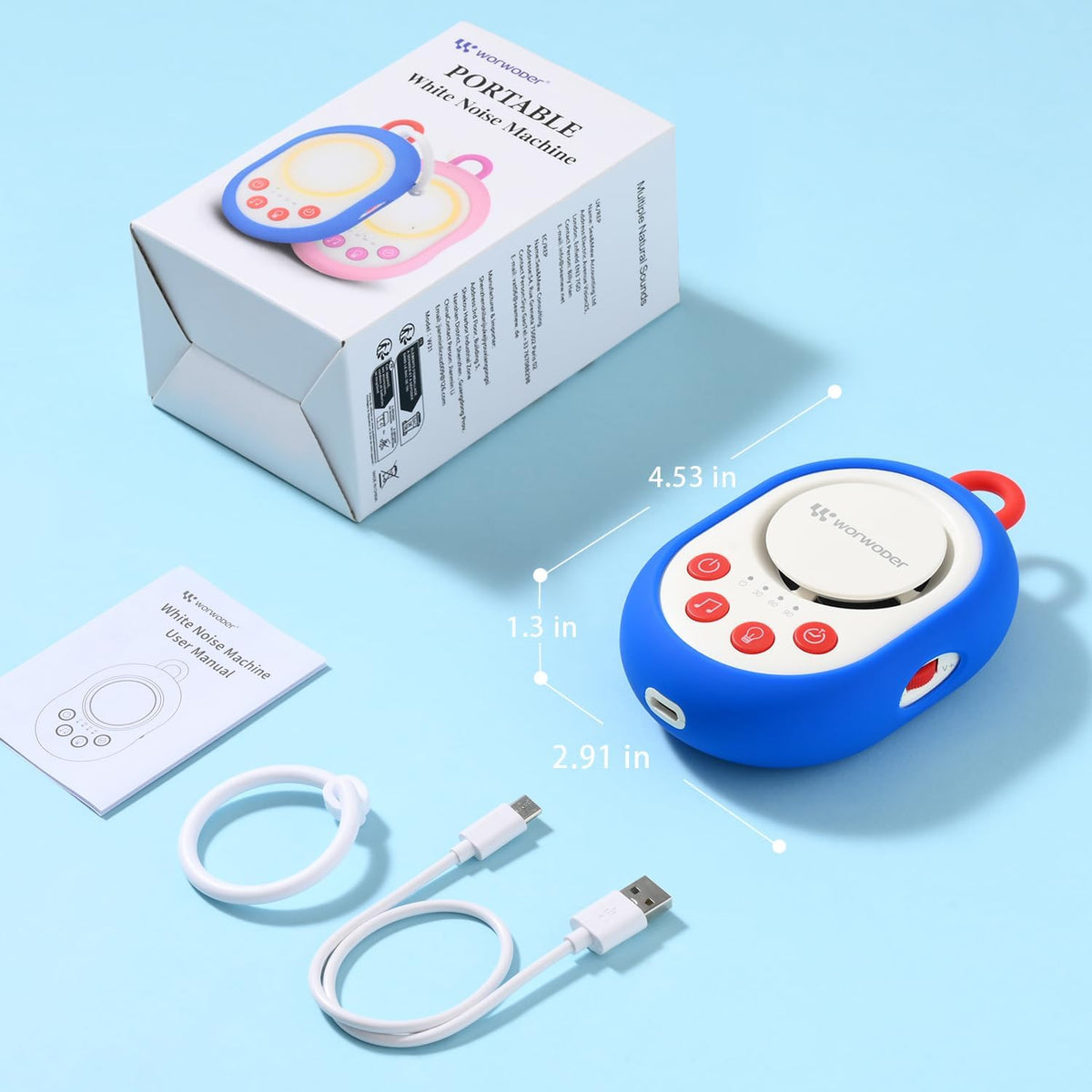 2026 Mom's Choice Awards | White Noise Sound Machine Baby with Night Light, 20 Soothing Sounds, 22 Hours Battery Life, Travel, Registry Gift, Shower, Clips on Baby Stroller (Blue)