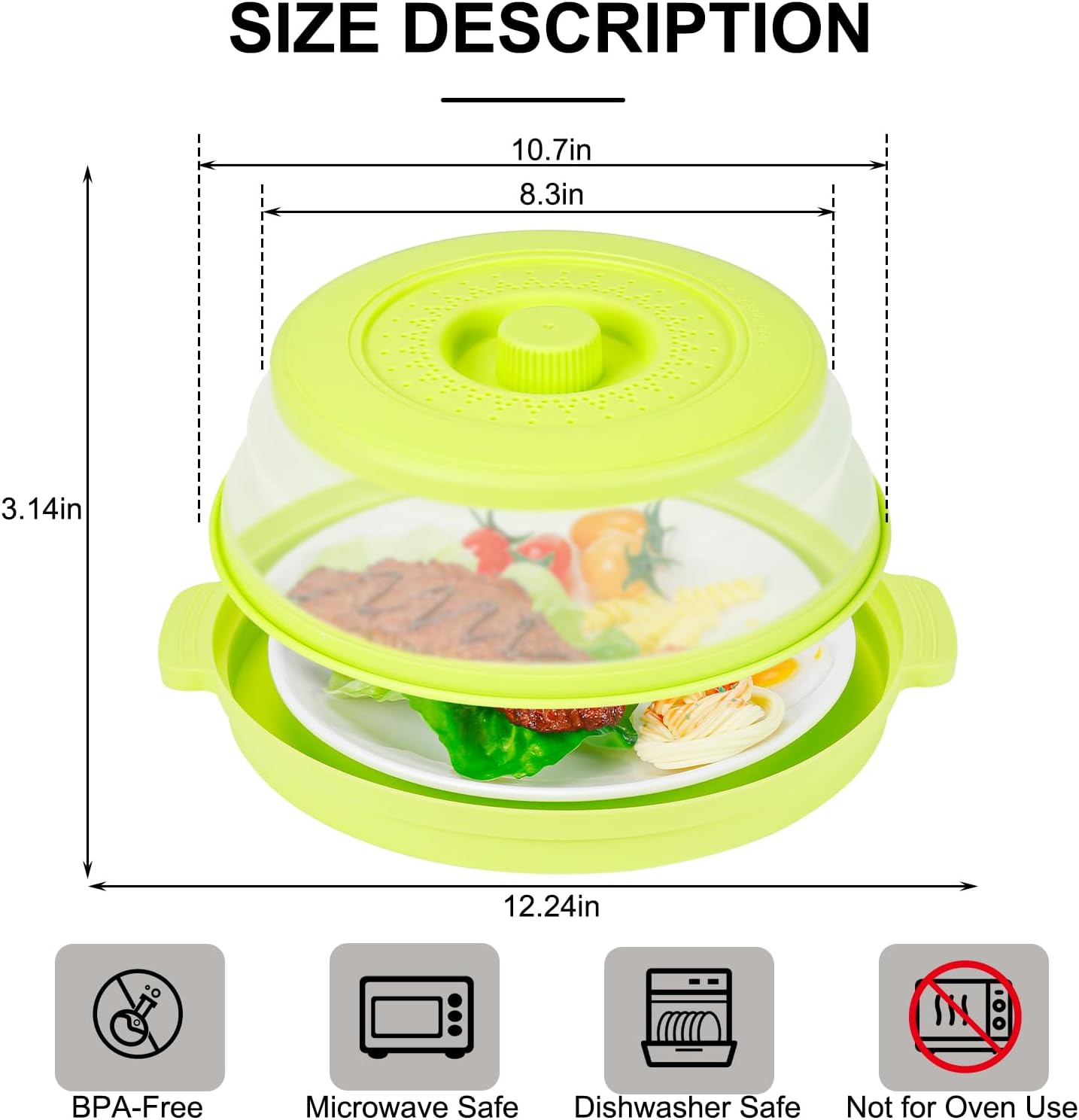 Microwave Splatter Cover for Food with Handle &Heat-Resistant Mat, 10.7" Collapsible Microwave Plate Cover - BPA Free, Dishwasher Safe Food Lid, Multi-Use Colander & Steamer for Meal Prep （Black）