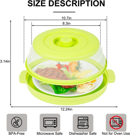 Microwave Splatter Cover for Food with Handle &Heat-Resistant Mat, 10.7" Collapsible Microwave Plate Cover - BPA Free, Dishwasher Safe Food Lid, Multi-Use Colander & Steamer for Meal Prep （Black）