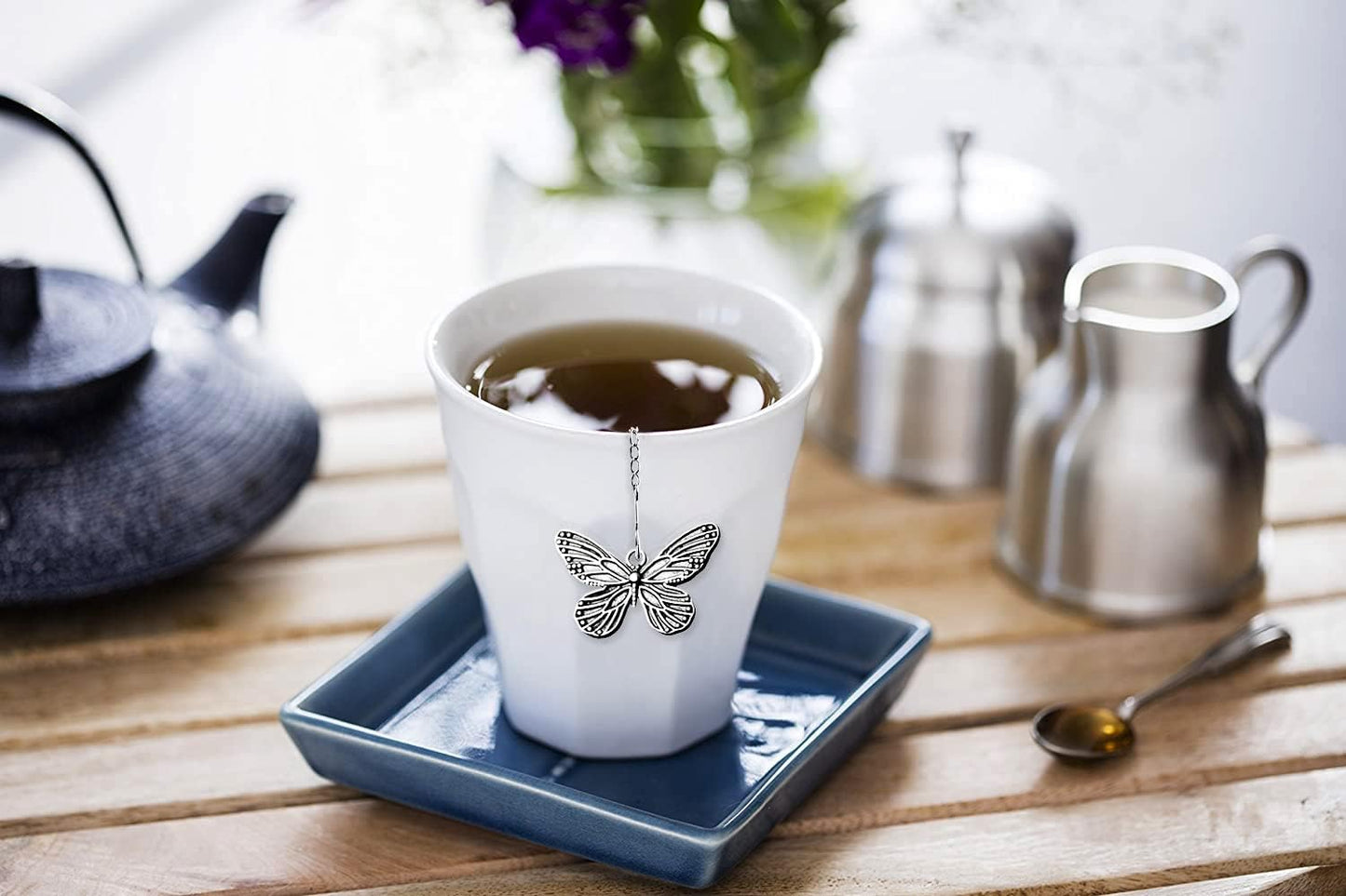 Tea Steeper for Loose Tea 2pcs NSTaygate Tea Infuser with Charm Handmade Cute Butterfly BFF Pendant, Tea Strainers for Loose Tea 304 Stainless Steel Tea Ball for Brew Tea