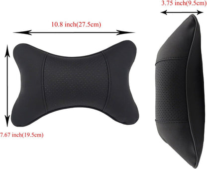 2 Packs Car Neck Pillows, Dual-Side PU Leather Car Headrest with Fiber Filling, Universal Soft Neck Support Pillow for Car, Home & Office (Black)
