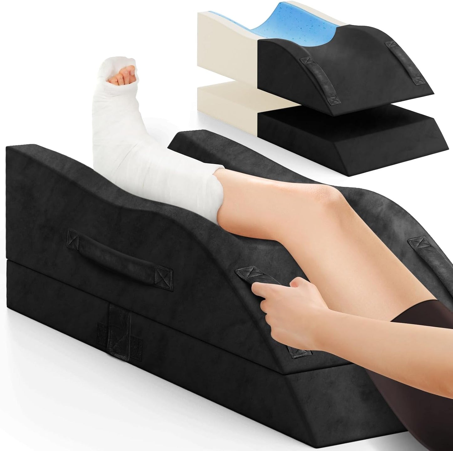 TranquilRelax Leg Elevation Pillow for After Surgery, Wedge Pillow, Grey | Single-leg design, adjustable height, U-shaped cradle, supportive memory foam, washable cover, leg elevation for swelling