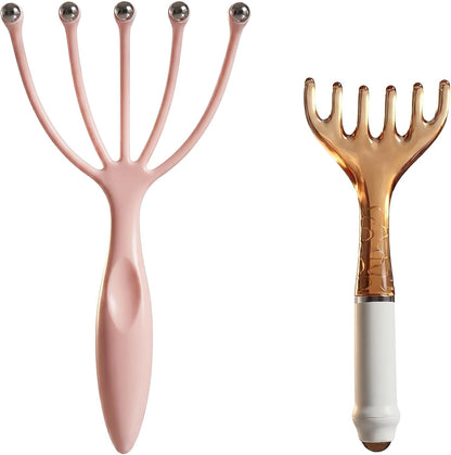 Scalp Massager & Gua Sha Tool Set - Manual Head Massager, Massage Comb for Relaxation & Stress Relief (Grey & Brown)