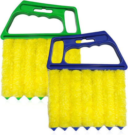 Sun Walker 2 PCS Blind Cleaner Duster Tool, 7-Finger Auto Dusting Cleaner Brush with Ergonomic Handle, Handheld Mini Duster Brush for Window Shutters Air Conditioner, Car Accessories (Orange+Yellow)