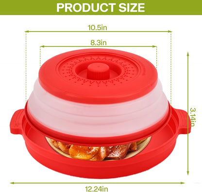 Microwave Splatter Cover for Food with Anti-Scald Base Plate and Handles, Large BPA-Free Silicone Vented Collapsible Guard Lid, Kitchen Essential Gadget for Meal Prep, 10.7 Inch(gray)
