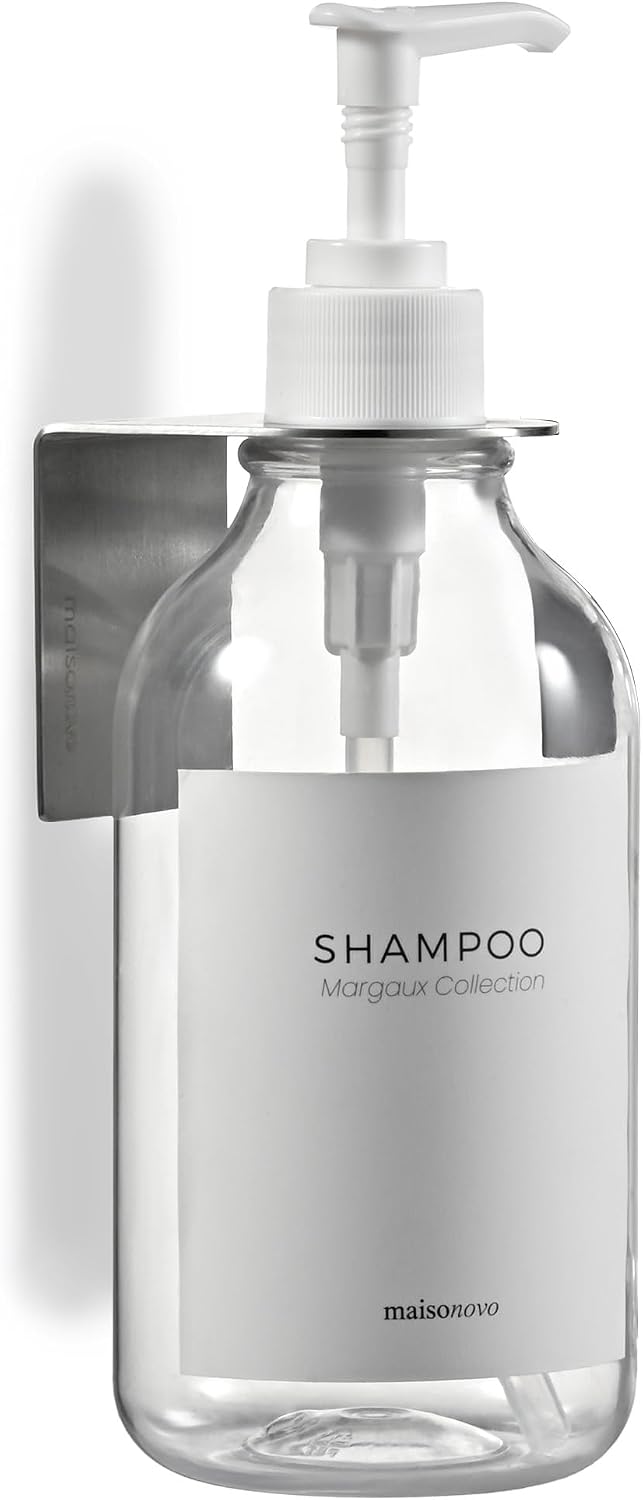 MaisoNovo Shampoo and Conditioner Dispenser|Refillable Black Set of 3 | 500 ml Shower Gel Dispenser Set of 3. Refillable Shampoo and Conditioner Bottles. Drill Free Secure Design. Black