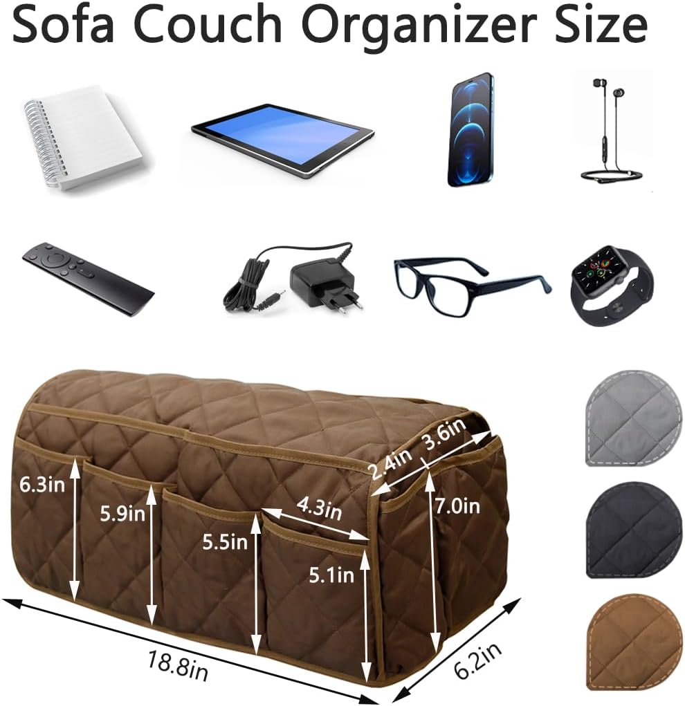 Remote Control Holder for Armchair, Armchair Caddy TV Remote Holder for Recline 14 Pockets, Non-Slip Remote Caddy Couch Caddy Organizer for TV Remote, Phone, Magazine (Brown)