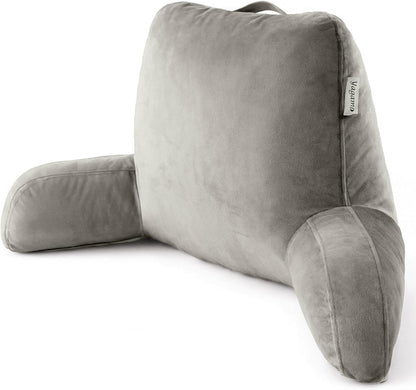 Reading Pillow with Adjustable Memory Foam,Adult Backrest with Arms, Back Pillow for Sitting in Bed with Washable Cover- Large, Gray