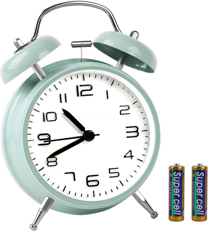 pxy Loud Alarm Clock for Heavy Sleepers 3D Dial Battery Operated (Battery Include), 4" Super Silent Analog Alarm Clock for Kids with Night Light PT260 Silver OrangePT505 Green White