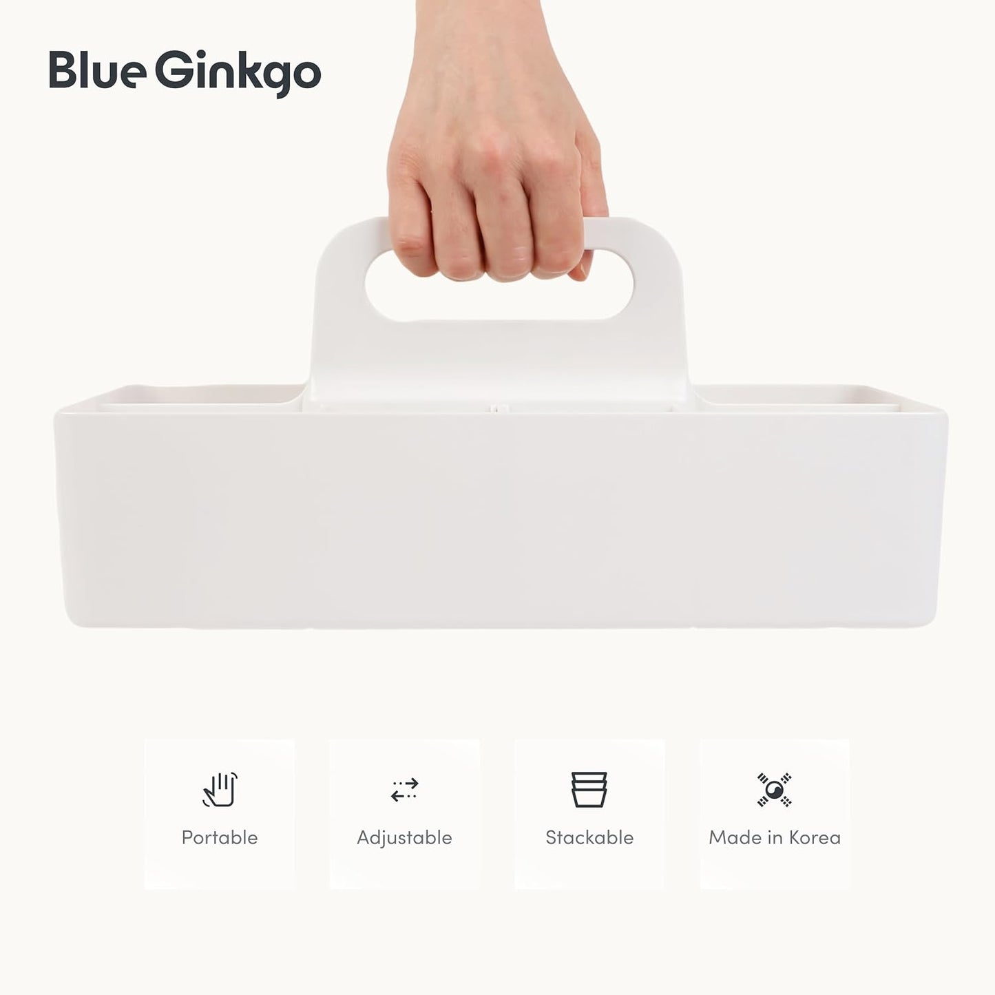 BLUE GINKGO Stackable Organizer Caddy, Rectangle, White, Made in Korea | Portable. Adjustable. Home, Office & School Storage.