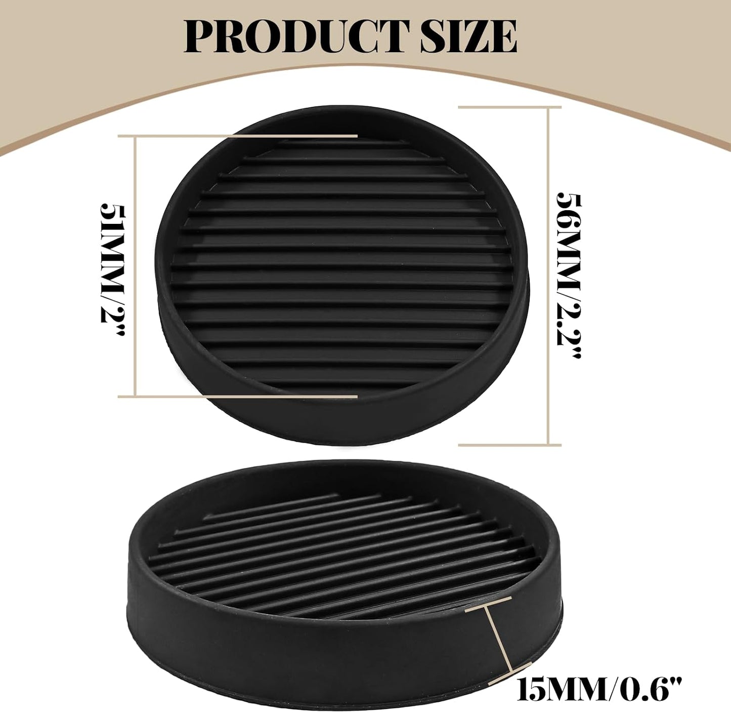 Bonsicoky 8 Pcs 2 Inch Round Rubber Furniture Caster Cups | Non Slip, Anti-Sliding Floor Grip, For Couch Chair Feet, Black