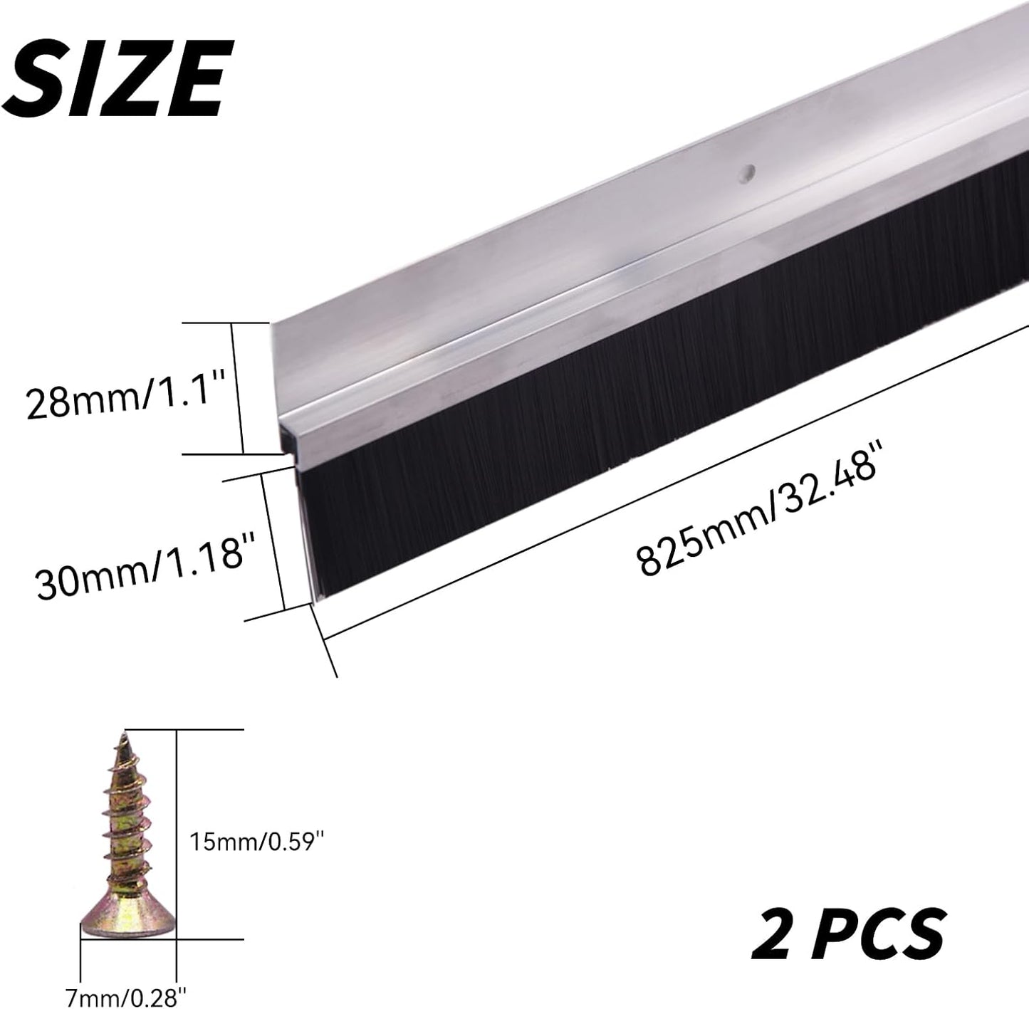 2Pack 32 inch Door Bottom Sweep for Exterior Doors with 1.1 inch PP Soft Brus, H-Shape Aluminum Dustproof Bottom of Door Weatherstrip, Silver