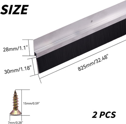 2Pack 32 inch Door Bottom Sweep for Exterior Doors with 1.1 inch PP Soft Brus, H-Shape Aluminum Dustproof Bottom of Door Weatherstrip, Silver