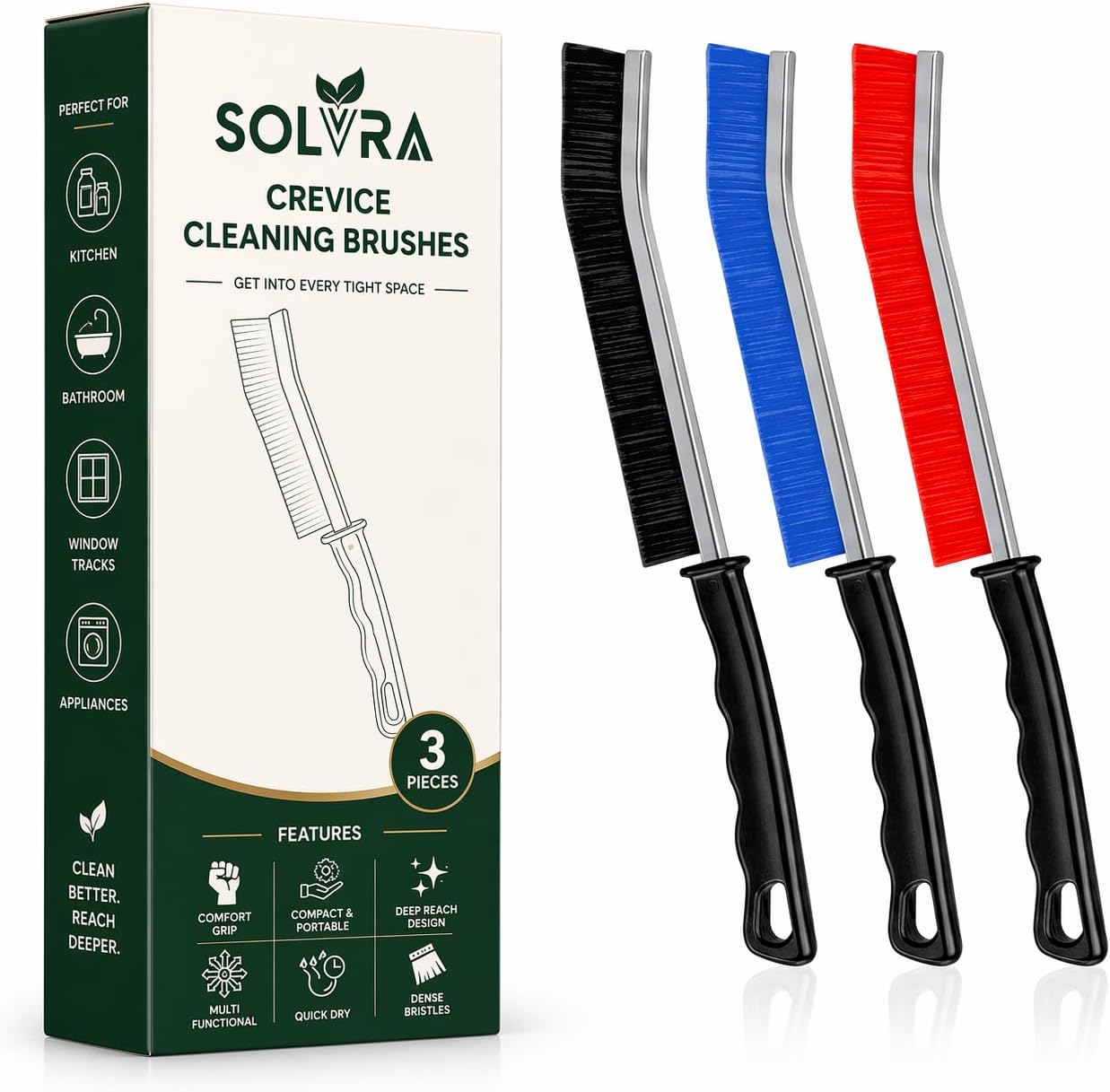 Crevice Cleaning Brush Set – 3Pcs Hard Bristle Cleaning Tools for Grout, Tile Floors, Gaps & Narrow Spaces – Small Grout Scrub Brush for Cleaning Bathroom, Shower, Window Tracks, Kitchen | Grout Scrub Brush for Tile Floors, Bathroom, Shower, Window