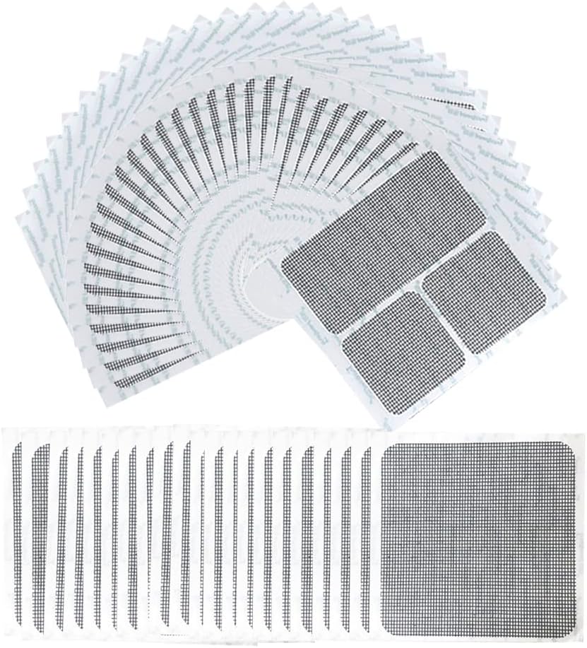 FLYZZZ Window Screen Repair Patches, Screen Door Repair Kit，Window Screen Repair Tapes, Self-Adhesive Screen Kit Suitable for Repairing Holes&Tears (50Pcs)