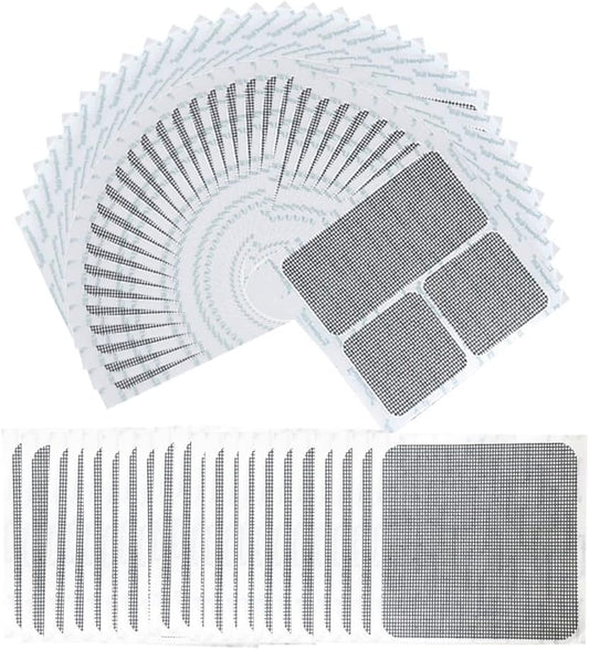 FLYZZZ Window Screen Repair Patches, Screen Door Repair Kit，Window Screen Repair Tapes, Self-Adhesive Screen Kit Suitable for Repairing Holes&Tears (50Pcs)