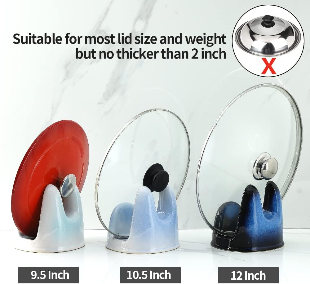 Nihow Ceramic Pot Lid Holder While Cooking for Kitchen Counter/Stove Top | Blue,Stable, Dishwasher Safe, Keep Counter Top Tidy and Clean,Water Proof,Saving Space,Heat Resistant