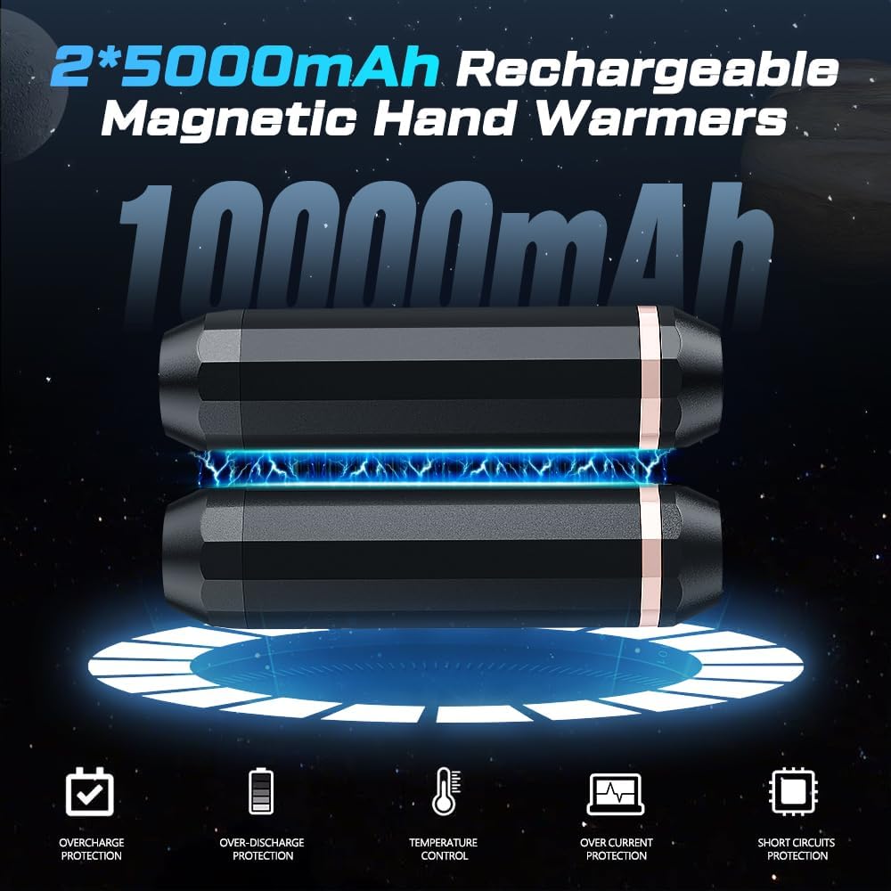 3-in-1 AI Hand Warmers Rechargeable 10000mAh 24Hrs 360° Heating | Dual Power Bank & Flashlight, Portable Pocket Heater, Outdoors Hunting Camping Accessories, Gift for Men Women