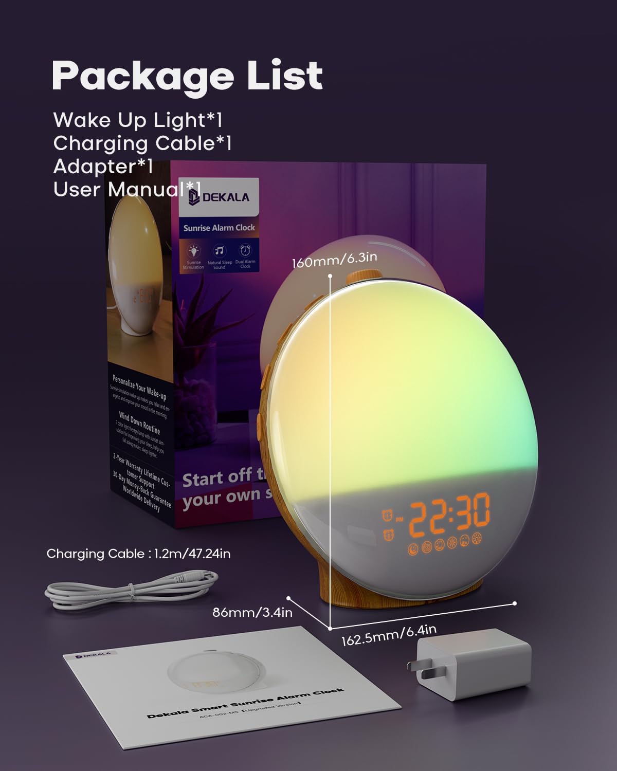 Sunrise Alarm Clock for Heavy Sleepers, Wake Up Light with Sunrise/Sunset Simulation, Dual Alarms & Natural Sounds, Snooze & Sleep Aid, FM Radio, 7 Colors Night Light for Bedroom, Ideal for Gift