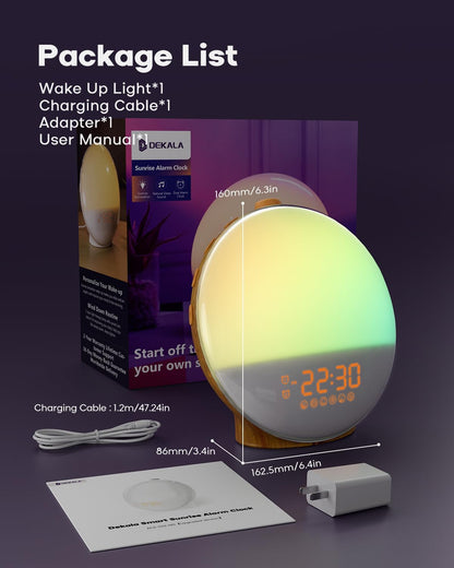 Sunrise Alarm Clock for Heavy Sleepers, Wake Up Light with Sunrise/Sunset Simulation, Dual Alarms & Natural Sounds, Snooze & Sleep Aid, FM Radio, 7 Colors Night Light for Bedroom, Ideal for Gift