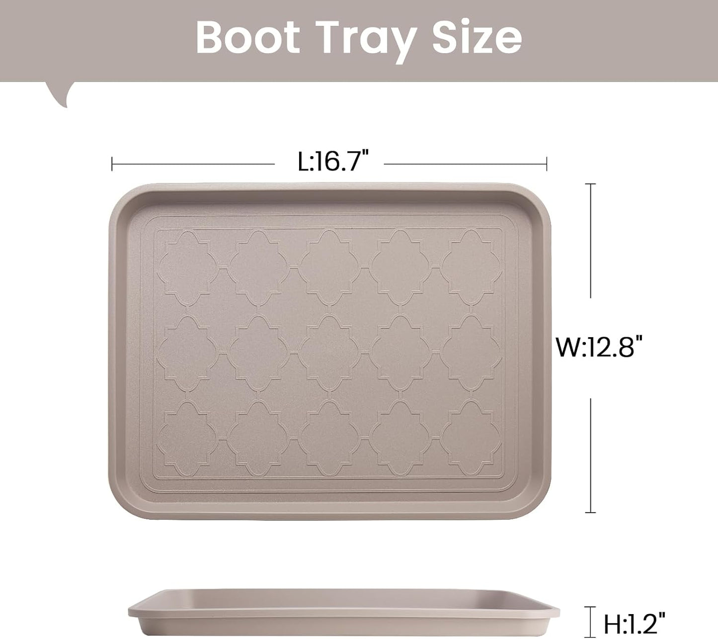 Boot Tray 2 Packs All Seasons Multi-Purpose, Waterproof Boot Trays for Entryway Indoor & Outdoor, Non-Slip Shoe Tray, 16.7"x12.8",Grey
