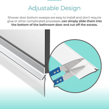 Framed Shower Door Sweep, 36" Shower Door Bottom Seal for Swing Doors | Angled Gray Swing Door T Seal Sweep with Drip Rail, Shower Bottom Door Sweep Replacement