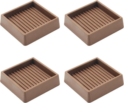 3X3 Square Rubber Caster Cups, Non Slip Furniture Pads - 4 Pack | Anti-Slip Furniture Gripper, Anti Skid Furnitures Feet, Anti Slide Floor Protector for Bed Couch Stoppers, Brown