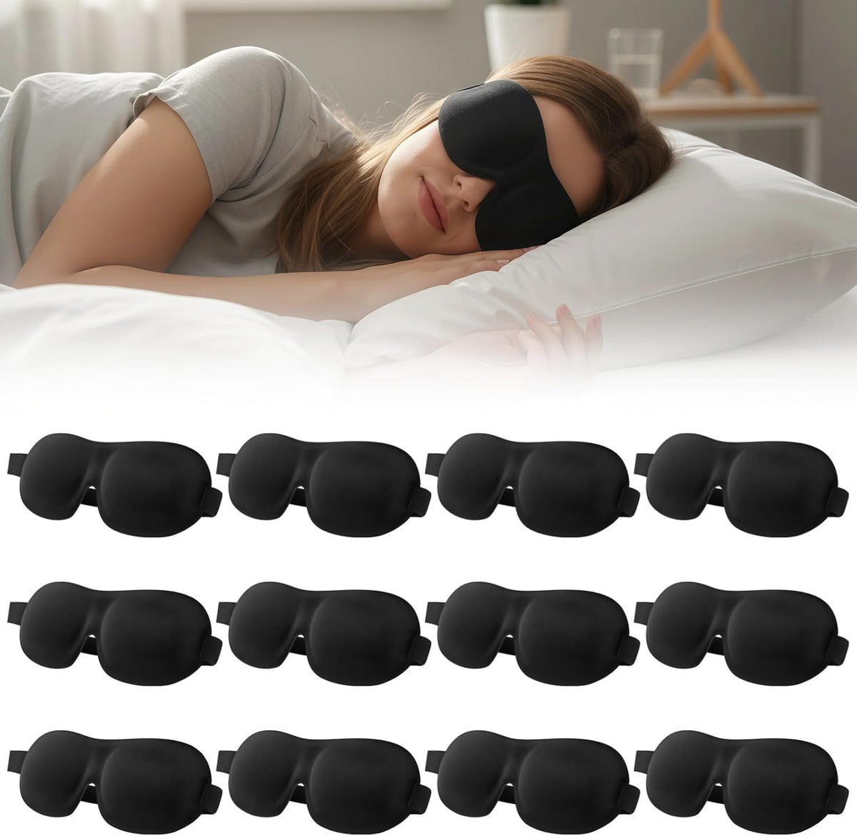 12 PCS 3D Blackout Sleep Masks, 3D Eye Mask, Lightweight Knitted Fabric Sleeping Blindfold with Zero-Pressure Eye Space, Adjustable Elastic Strap, Eye Cover for Men Women Travel Side Sleepers