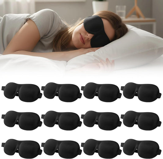 12 PCS 3D Blackout Sleep Masks, 3D Eye Mask, Lightweight Knitted Fabric Sleeping Blindfold with Zero-Pressure Eye Space, Adjustable Elastic Strap, Eye Cover for Men Women Travel Side Sleepers