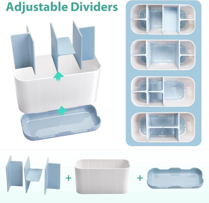 Boperzi Toothbrush and Toothpaste Holder Drainage for Bathroom Countertop with Adjustable Dividers, Large Toothpaste Caddy Organizer Storage Rustic Decor Set Anti-Slip for Shower,Family,Kids Gray