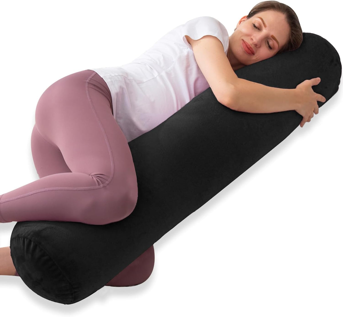 1 MIDDLE ONE Body Pillow for Adults, Bolster Pillow with Removable Velvet Cover, Long Round Cervical Roll Pillow, 35 x 7.87 Inches, Blue