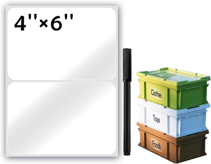JIEHENG 100Pcs Large White Labels for Storage Bins,6x4 Inch Labels | Removable,Large,Thinness White Labels for Box,Storage Bins