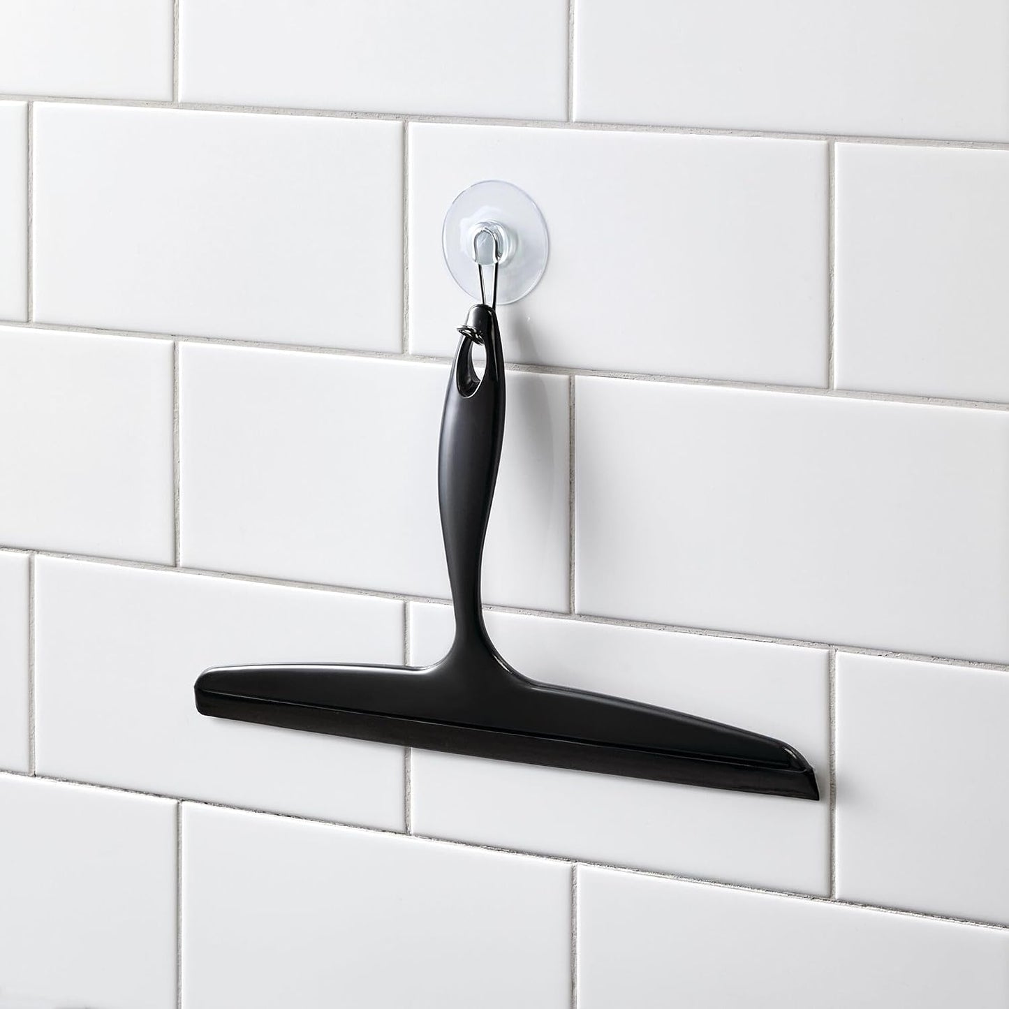 iDesign Plastic Bath Squeegee for Glass with Suction Hook Holder – 12", Clear