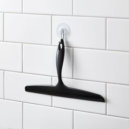 iDesign Plastic Bath Squeegee for Glass with Suction Hook Holder – 12", Clear