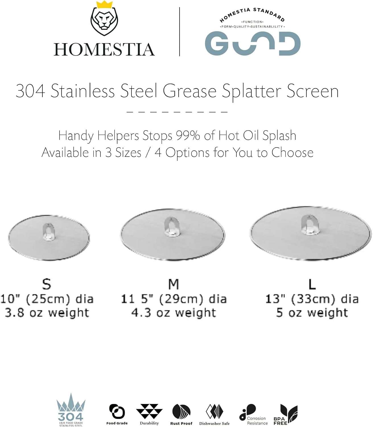 Homestia Splatter Screen for Frying Pan, 10 Inch Grease Splatter Guard | 304 Stainless Steel Ultra Fine Mesh Lids, Splatter Screen for Cooking, Rust-Free - No Oil Mess, No Burns, with Fold Flat Knob