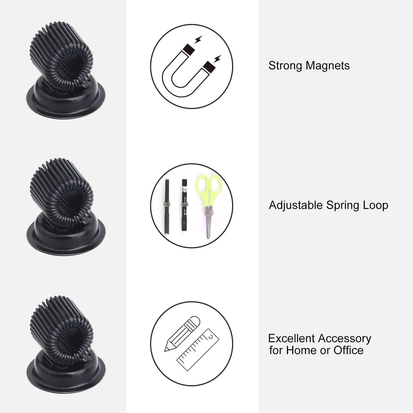 (10 Pack) Magnetic Pen Holder Clip, Stainless Pen Holder Clip with Adjustable Spring Loop, Magno Magnetic Pencil Holder for Refrigerator Whiteboard Erase Board and Bulletin Board Map