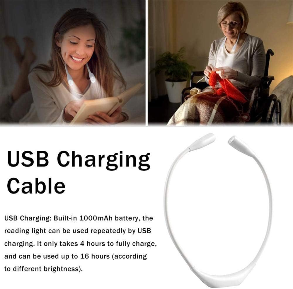 Neck Reading Light, Reading Book Light, 3 Colors, 3 Brightness Levels Portable Battery Operated Flexible USB Hands Free Small Booklight Led Lamp for Bed at Night Knitting Camping White