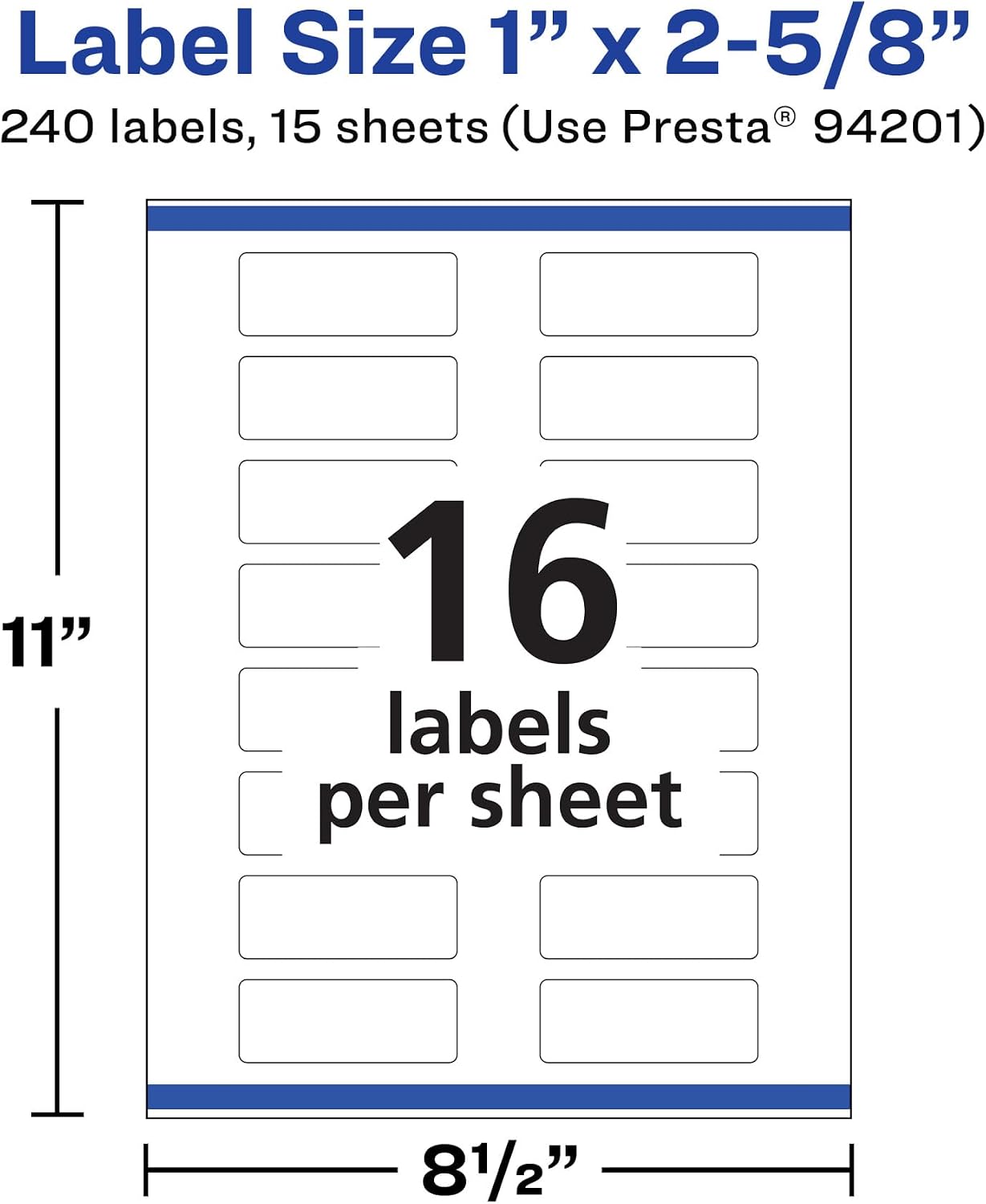 Avery® Durable Removable Rectangle Labels, Sure Feed® Technology, 1" x 2-5/8", Matte White Film, Water-Resistant, Print-to-The-Edge, Laser/Pigment-Based Inkjet Printable, 128 Total