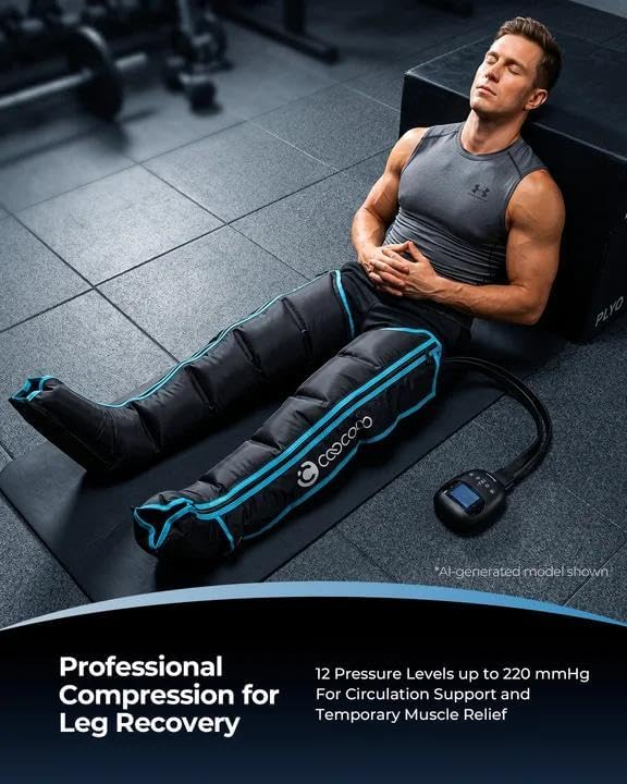Cordless Leg Compression Massager with 12 Levels for Circulation | 3500mAh air compression boots for foot, calf & knee, 5-zone targeting, 4 timers, 6 modes, pain/edema relief, fit 30-in thighs