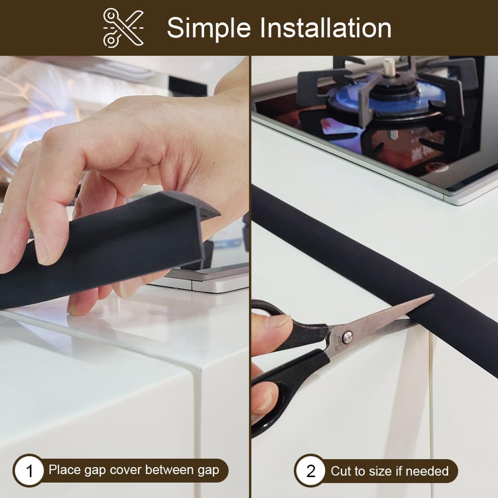 Silicone Stove Counter Gap Cover 30 Inch Side Range Gap Filler 2 Pack Black | Extra long kitchen stove gap covers, 0.2-1 inch gap, heavy 10 oz, cut to size, oven crack guards between stove and counter