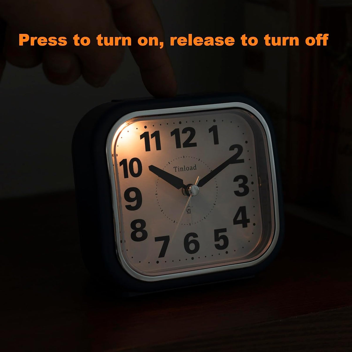 Tinload 4.3" No Ticking Analog Alarm Clock,Silent Readable for Seniors,Easy to Set,Gradual Rise Alarm,Big Numbers,On/Off Switch on Side,Gentle Wake,Snooze,Lighted on Demand,Battery Operated,Black