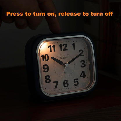 Tinload 4.3" No Ticking Analog Alarm Clock,Silent Readable for Seniors,Easy to Set,Gradual Rise Alarm,Big Numbers,On/Off Switch on Side,Gentle Wake,Snooze,Lighted on Demand,Battery Operated,Black