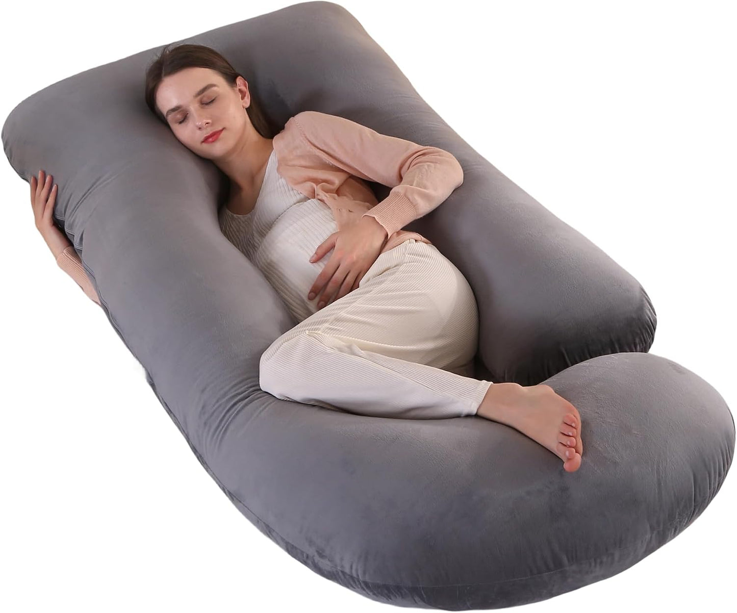 ALLOPERA Pregnancy Pillows for Sleeping, 57-Inch U-Shaped Full Body Maternity Pillow with Adjustable Fill and Removable Washable Cover, Back, Belly, Hip and Leg Support for Pregnant Women, Black Grey