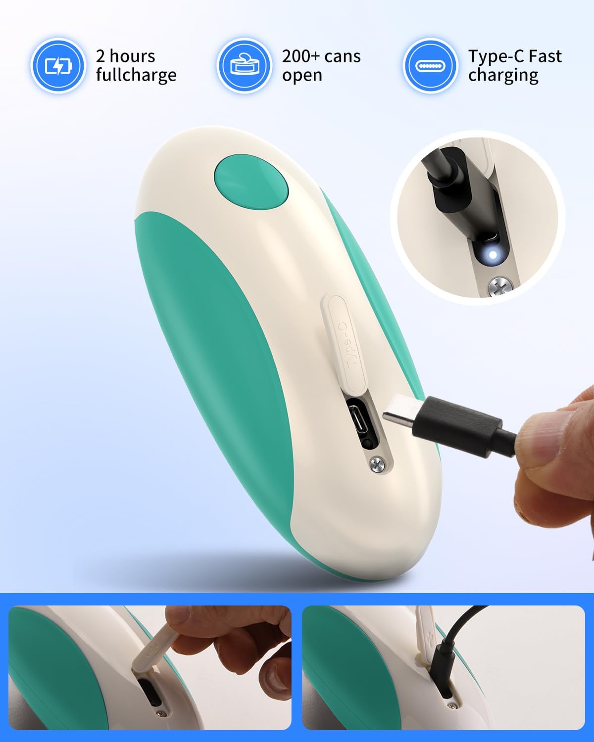 CIRCLE JOY Electric Can Opener, One-Touch Automatic Can Opening with Smooth Edges, Food Safety Handheld Battery-Operated Can Opener for Kitchen and Seniors, Blue