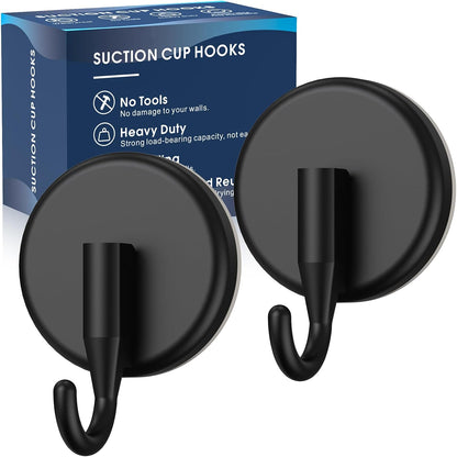 MOTAIPEAK Suction Cup Hooks for Shower,Shower Hooks Mounting on Glass Doors, Tile, Mirrors, Metals,Hook for Hanging Towels, Robe, Loofah, Jackets-Black(2 Pack)