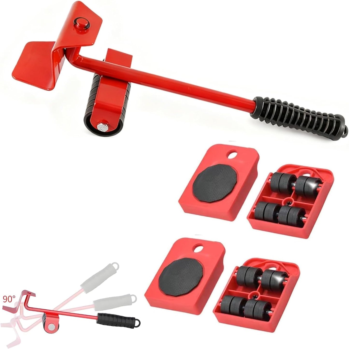 2026 Furniture Lift Mover Tool Set w/Adjustable Lever & 4 Wheels: Multi-Functional Sliders for Hardwood Floors, Heavy-Duty Furniture Lifter, Bed Risers 4 Inch, 220LBS Capacity